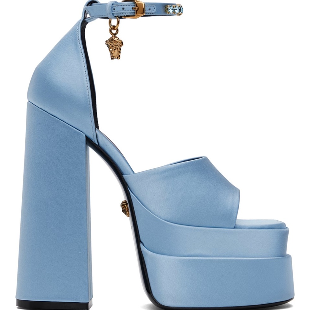 Authentic Ice blue Versace Medusa charm platform pumps